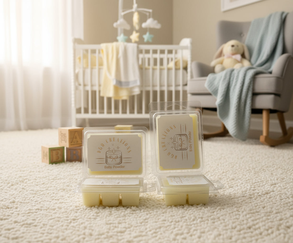 Baby Powder wax tarts inspired by Johnson & Johnson